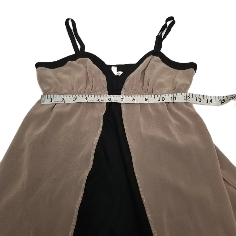 Silence and Noise Dress L Black Taupe Babydoll Empire Waist Y2K Indie
